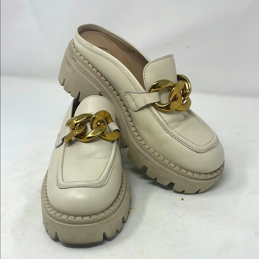 Free People Cream and Gold Mules with Chunky Soles Size 5.5 Excellent Condition